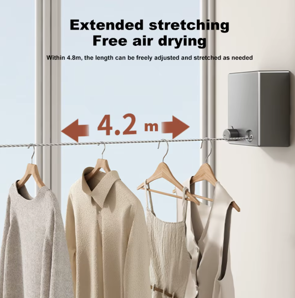 Retractable Clothesline 4M Wall-mounted Washing Clothes Hanger Laundry Drying Line Indoor Outdoor Balcony Invisible Drying Lines