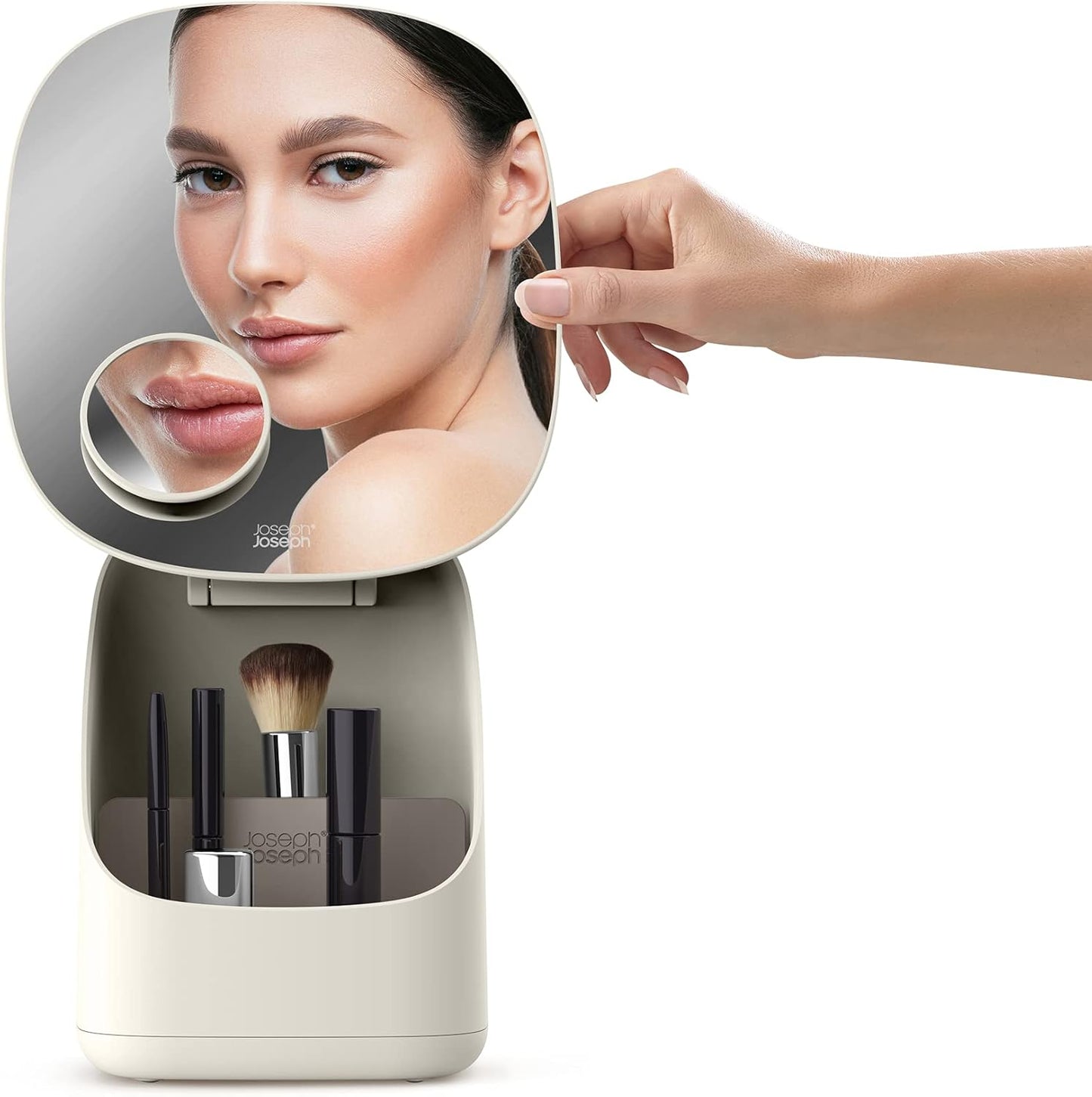 Specchio Con Piedistallo E Organizer Per Cosmetici