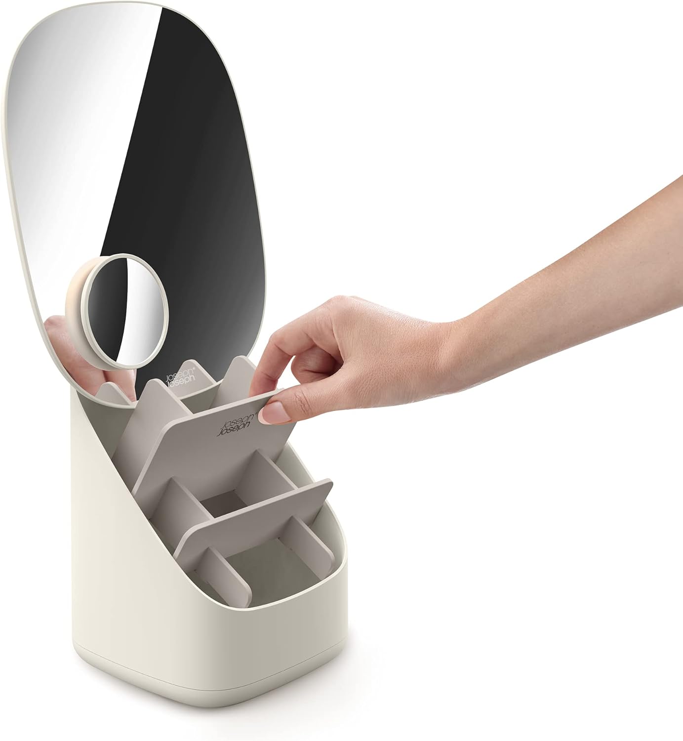 Specchio Con Piedistallo E Organizer Per Cosmetici