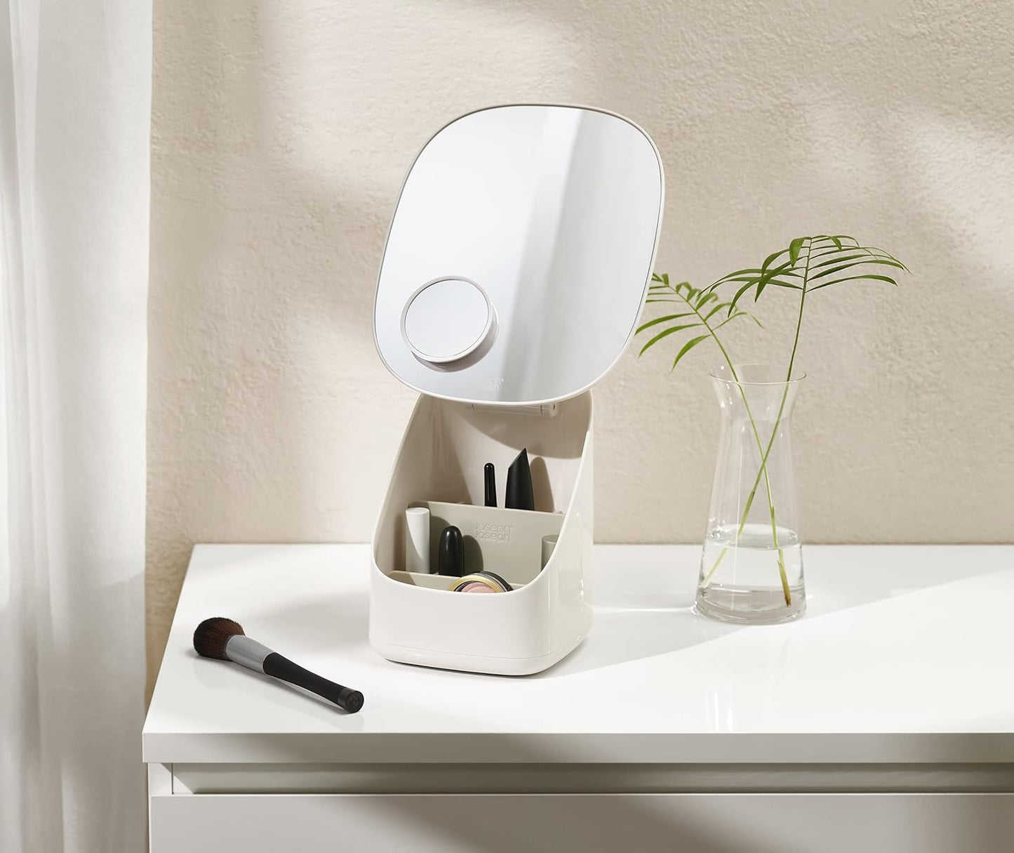 Specchio Con Piedistallo E Organizer Per Cosmetici